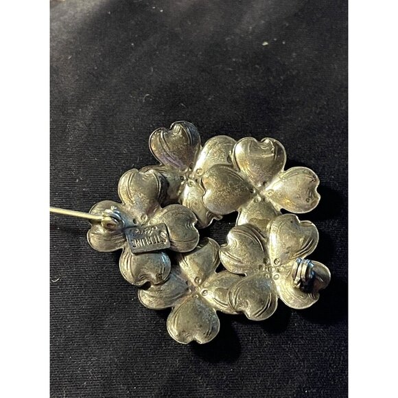 Sterling Dogwood Brooch By Lang Signed - Picture 4 of 6